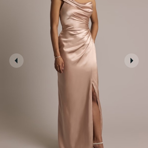 GALINA SIGNATURE One-Shoulder Charmeuse Sheath Dress- Color: SAND- Size: 2 - Picture 2 of 4